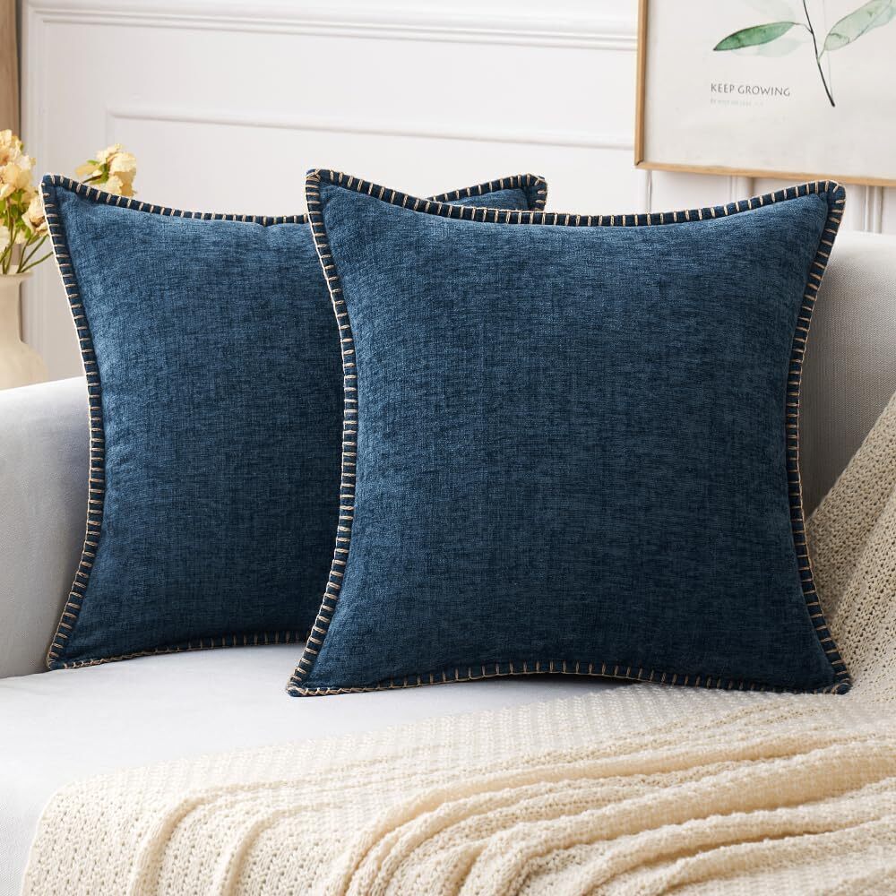 4793 Pack of 2 Couch Throw Pillow Covers 20x20 Inch Coastal Navy Blue